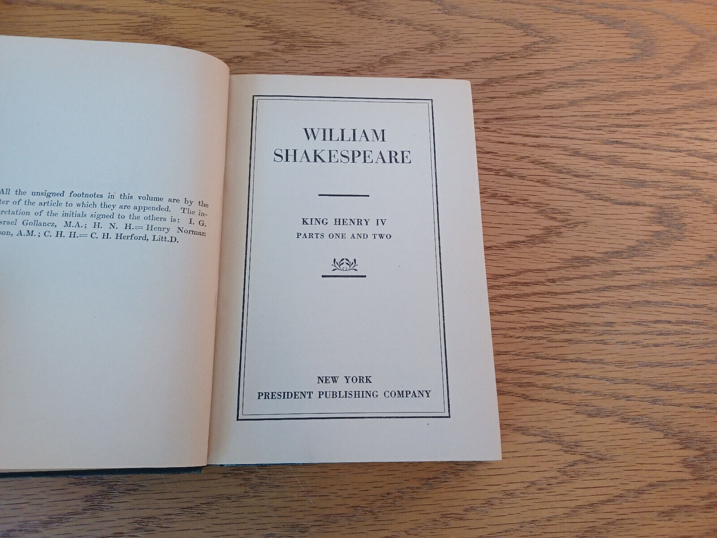 William Shakespeare King Henry IV Parts One And Two 1909 Hardcover President Pub