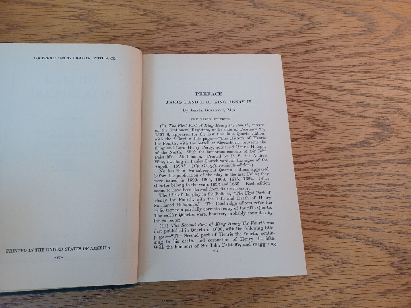 William Shakespeare King Henry IV Parts One And Two 1909 Hardcover President Pub