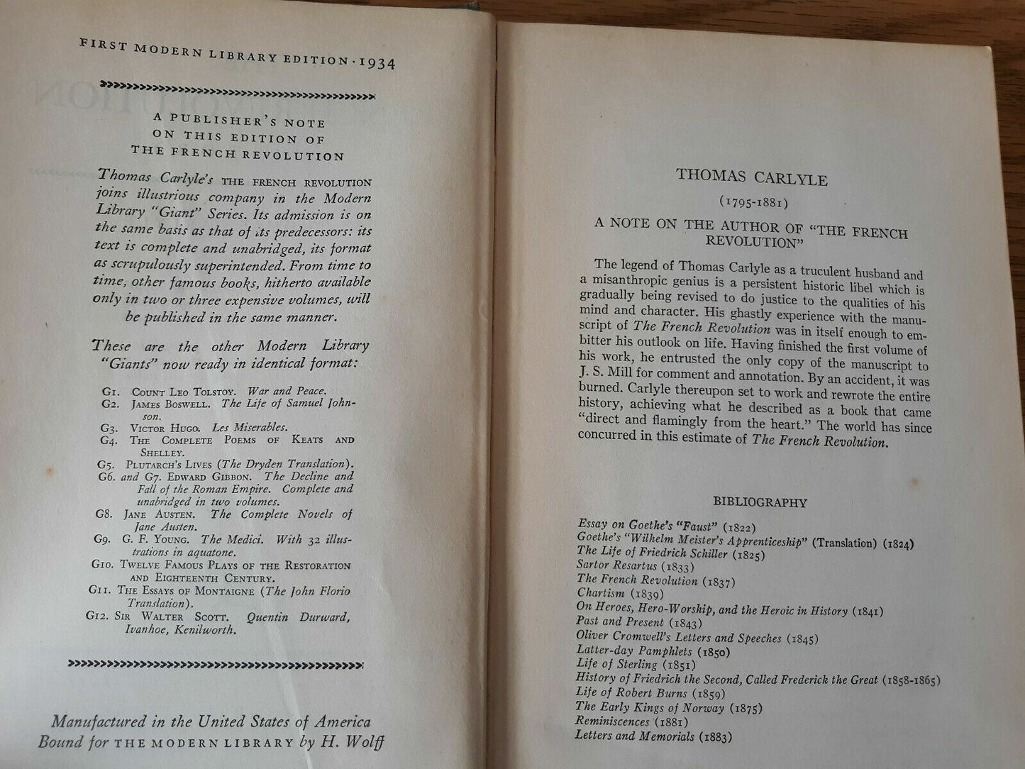 The French Revolution A History Thomas Carlyle 1934 1st Modern Library Edition