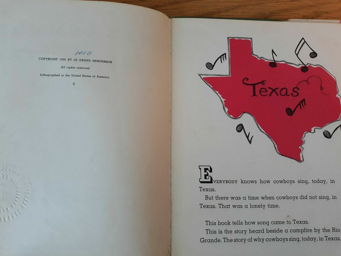 Why Cowboys Sing, In Texas by Le Grand 1950 Hardcover Dust Jacket