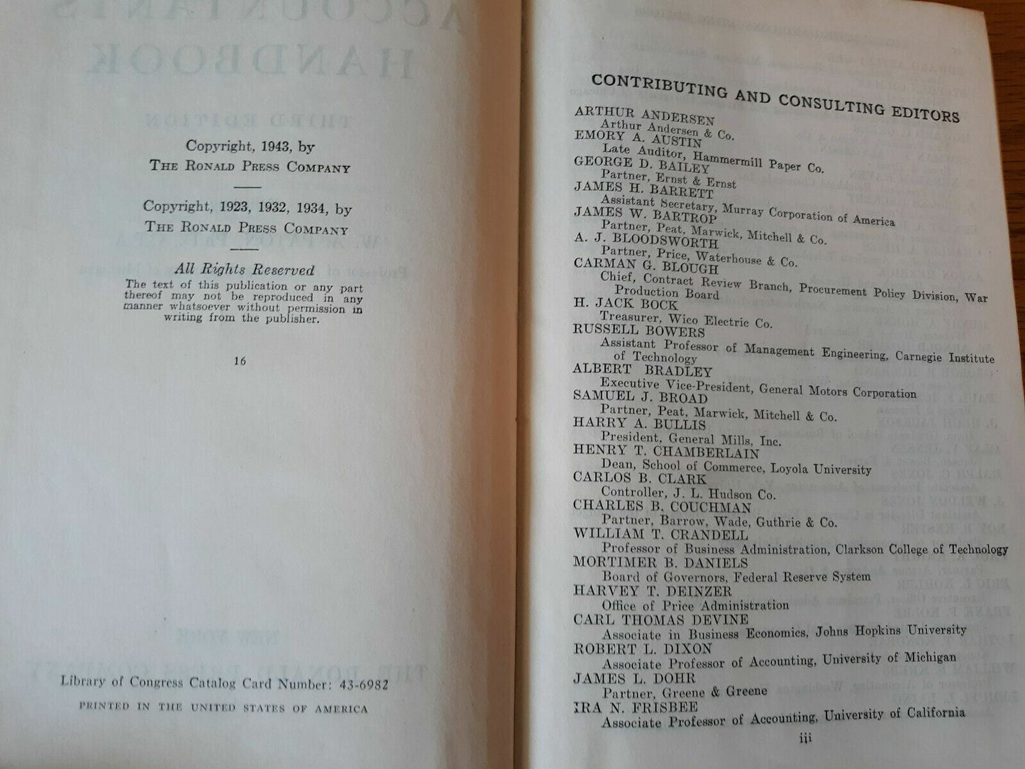 Accountants Handbook Third Edition W A Paton Editor Ronald Press Company 1952