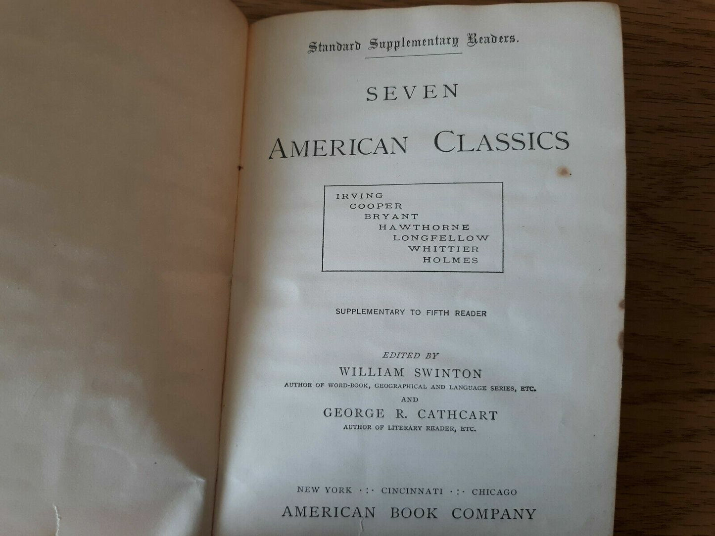 Vintage "Seven American Classics: Supplementary To Fifth Reader" 1880 Hardcover