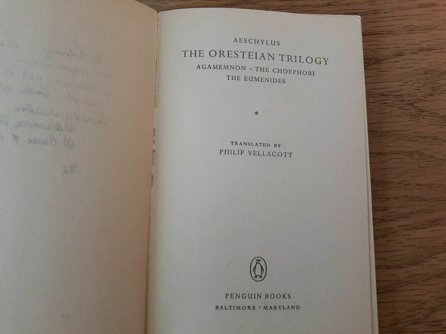 The Oresteian Trilogy (Aeschylus - 1966) Paperback Penguin Books