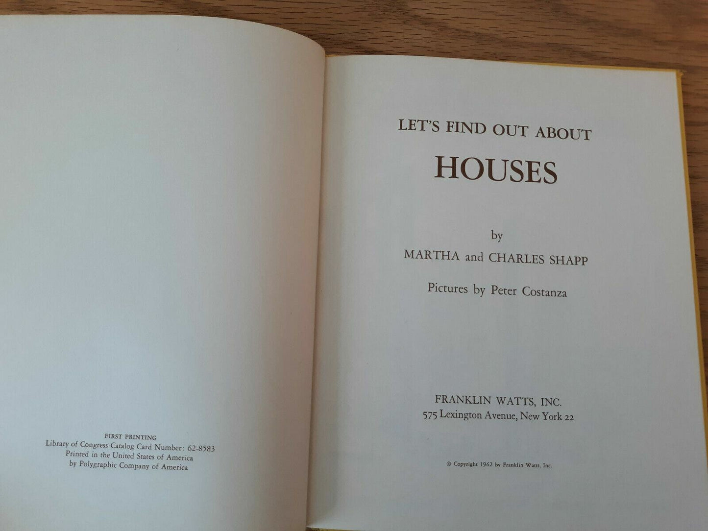 Let's Find Out About Houses by Martha and Charles Shapp 1962 Hardcover