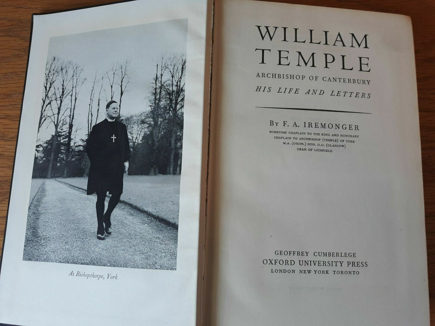 William Temple His Life and Letters F.A. Iremonger 1948 Hardcover