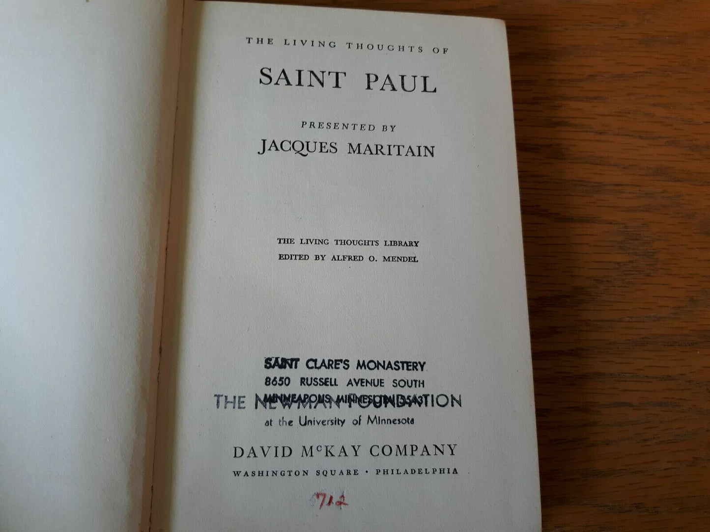 The Living Thoughts Of Saint Paul Jacques Maritain 1941 Hardcover David McKay