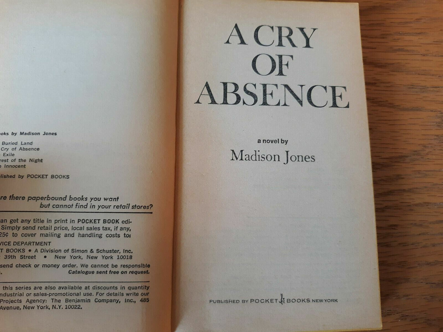 A Cry of Absence by Madison Jones 1972