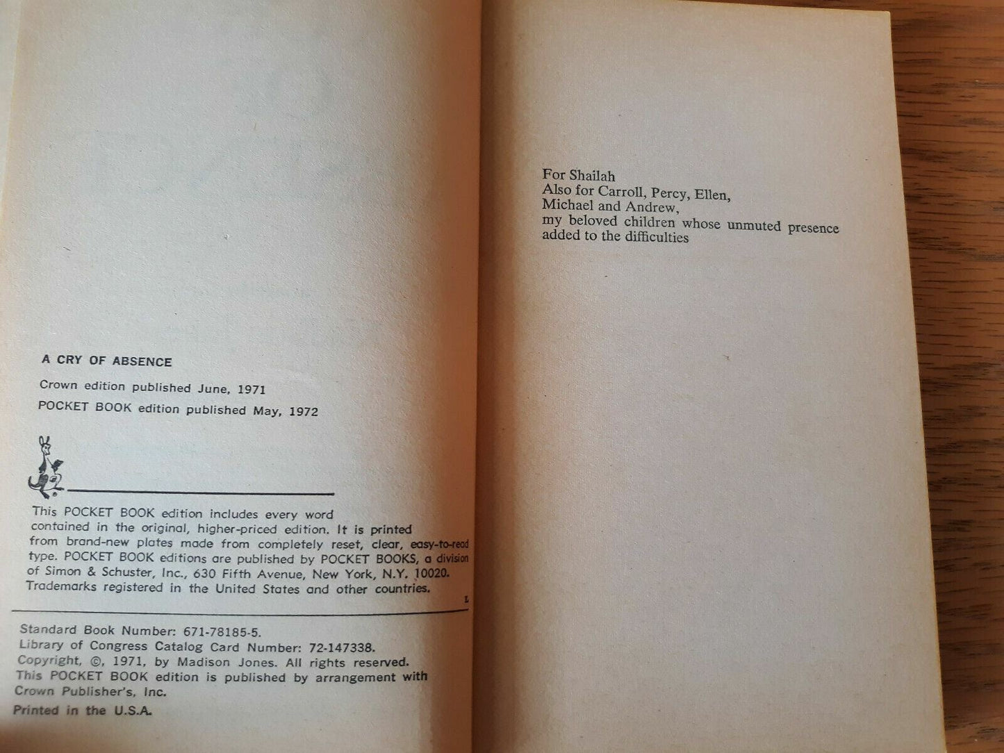 A Cry of Absence by Madison Jones 1972