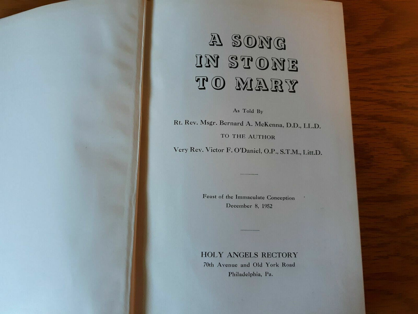 A Song In Stone To Mary Bernard A McKenna 1953 Hardcover Holy Angels Rectory