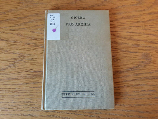 Tulli Ciceronis Pro A Licinio Archia Poeta Oratio James Reid 1951 Hardcover Lati