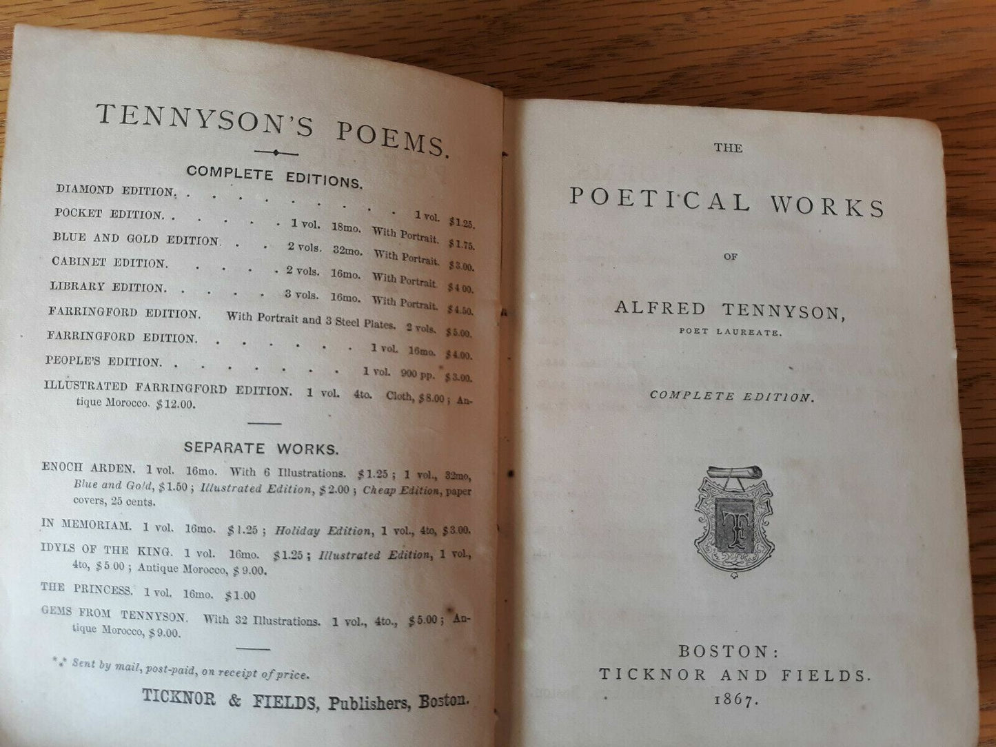 The Poetical Works of Alfred Tennyson 1867 Diamond Complete Edition