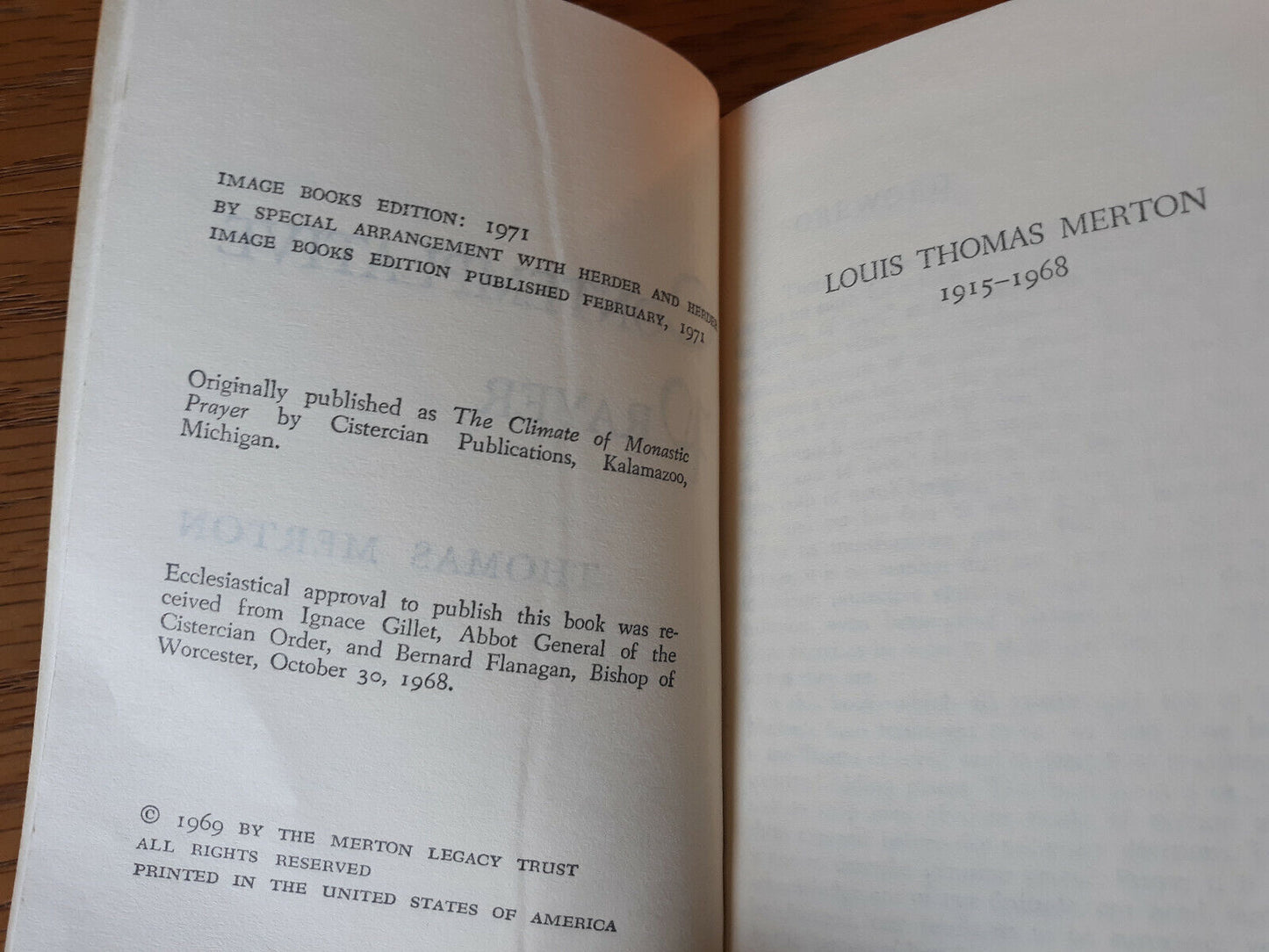 Thomas Merton Contemplative Prayer 1971 Paperback Doubleday Image Books