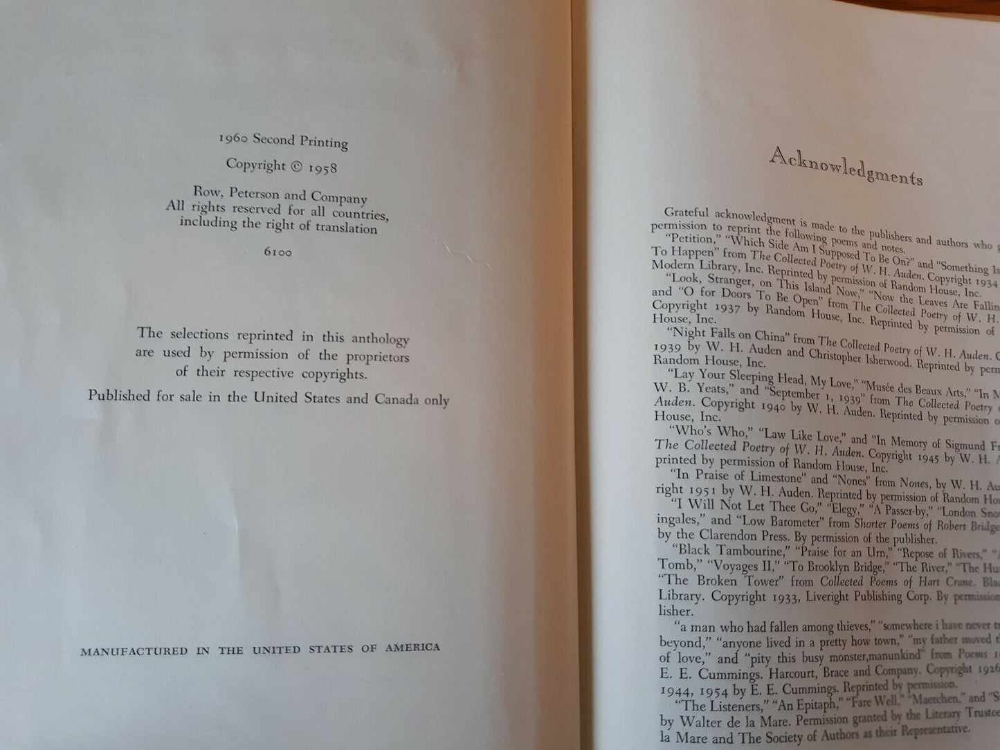 A College Book Of Modern Verse 1960 James K Robinson Hardcover Row, Peterson