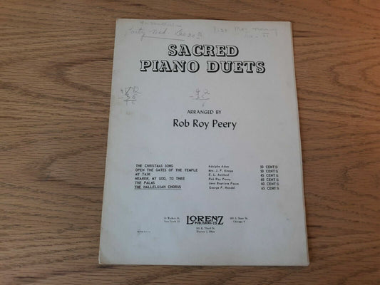 Vintage 1951 Lorenzs Sacred Piano Duets Music Book Rob Roy Peery