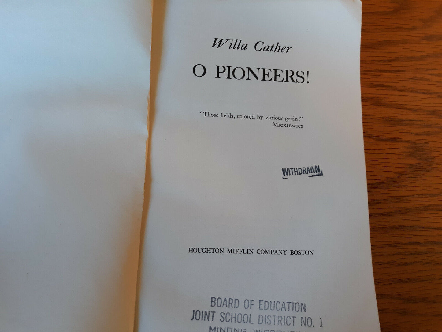 Willa Cather O Pioneers Houghton Mifflin Paperback