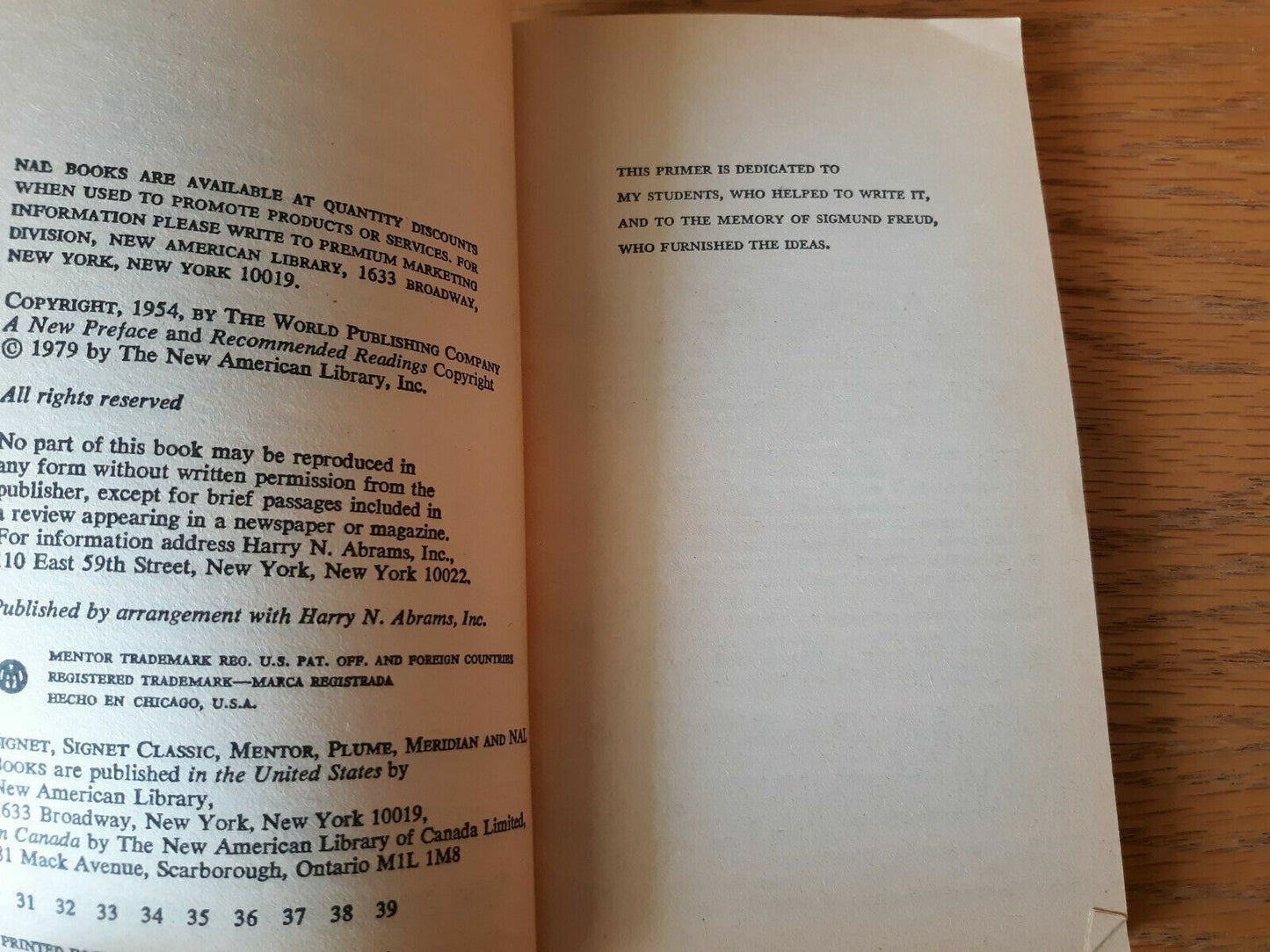 A Primer of Freudian Psychology Calvin S. Hall 1979 Mentor Book