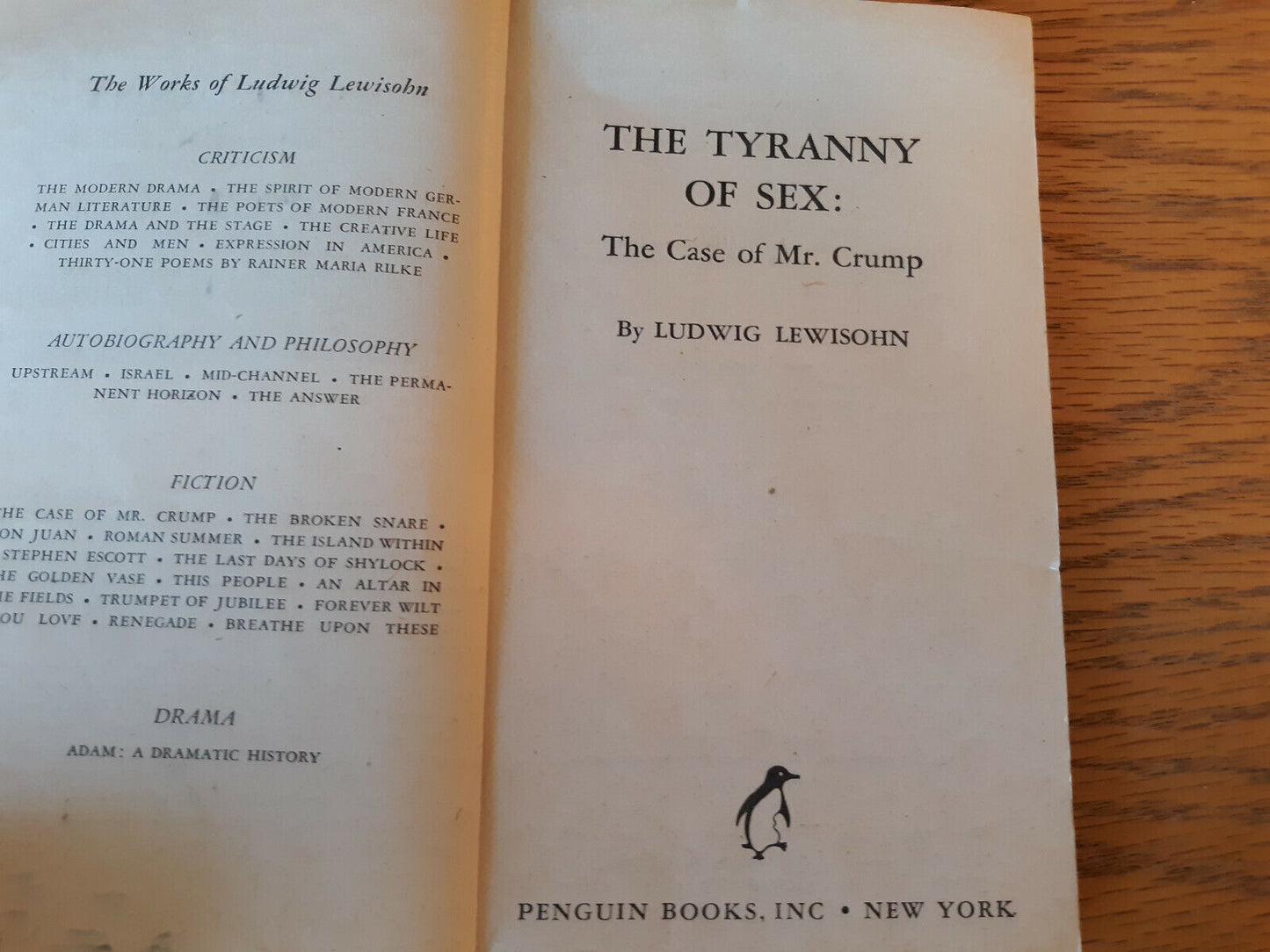 The Tyranny Of Sex(The Case Of Mr. Crump) Ludwig Lewishon 1948 Penguin