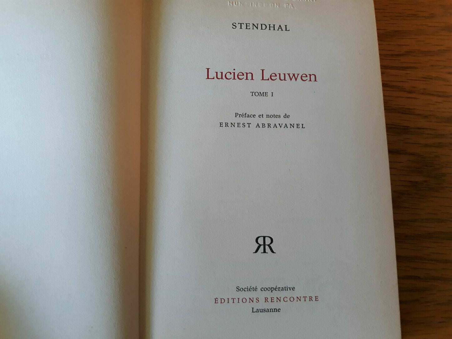 Stendhal Editions Rencontre 1961 French Hardcover Lucien Leuwen Tome I
