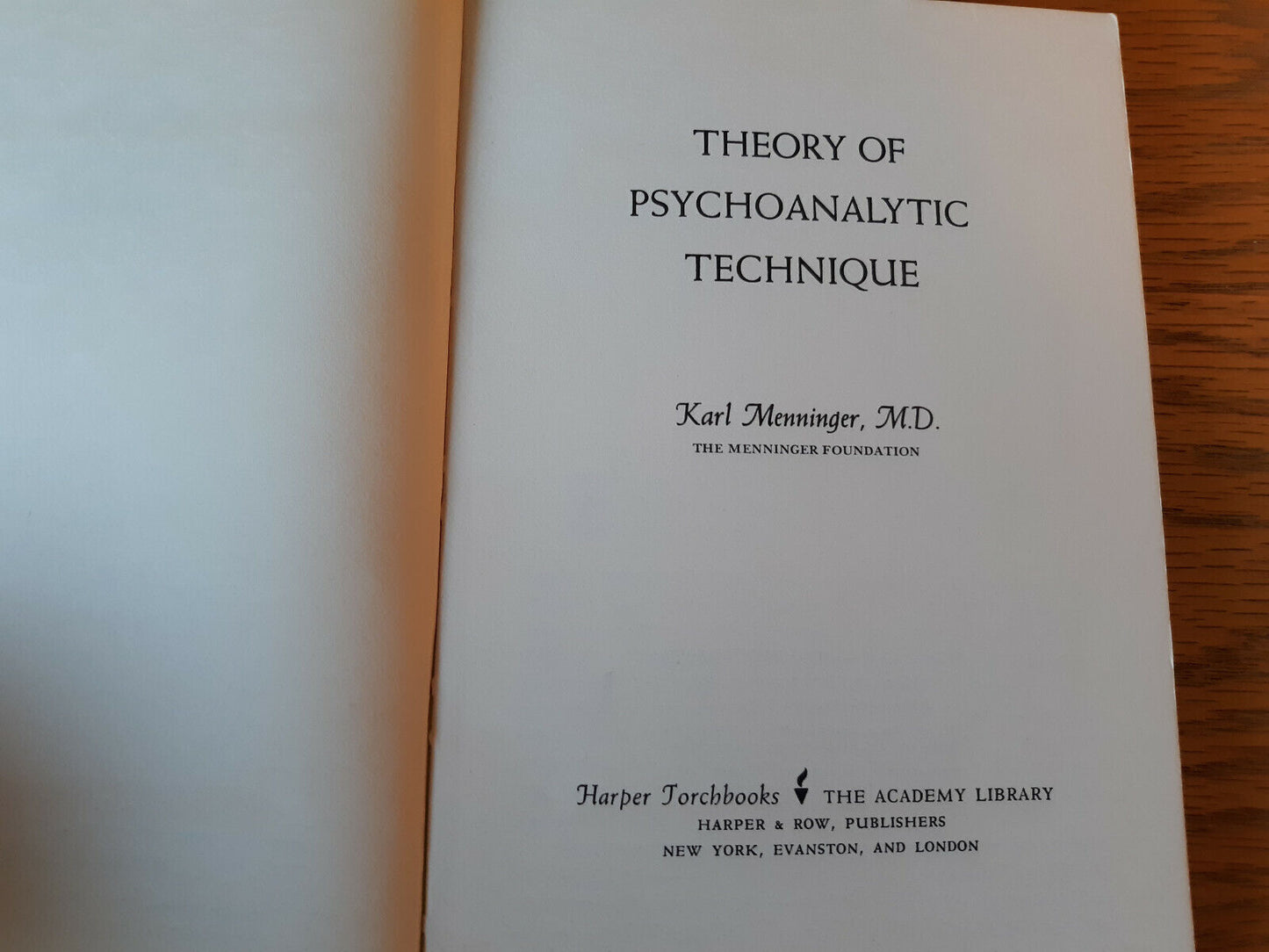 Theory Of Psychoanalytic Technique Karl Menninger 1964 Paperback Harper & Row