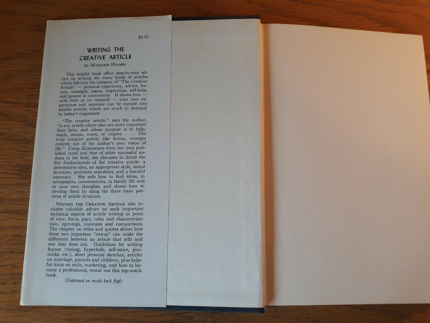 Writing The Creative Article Marjorie Holmes 1969 Hardcover Dust Jacket The Writ