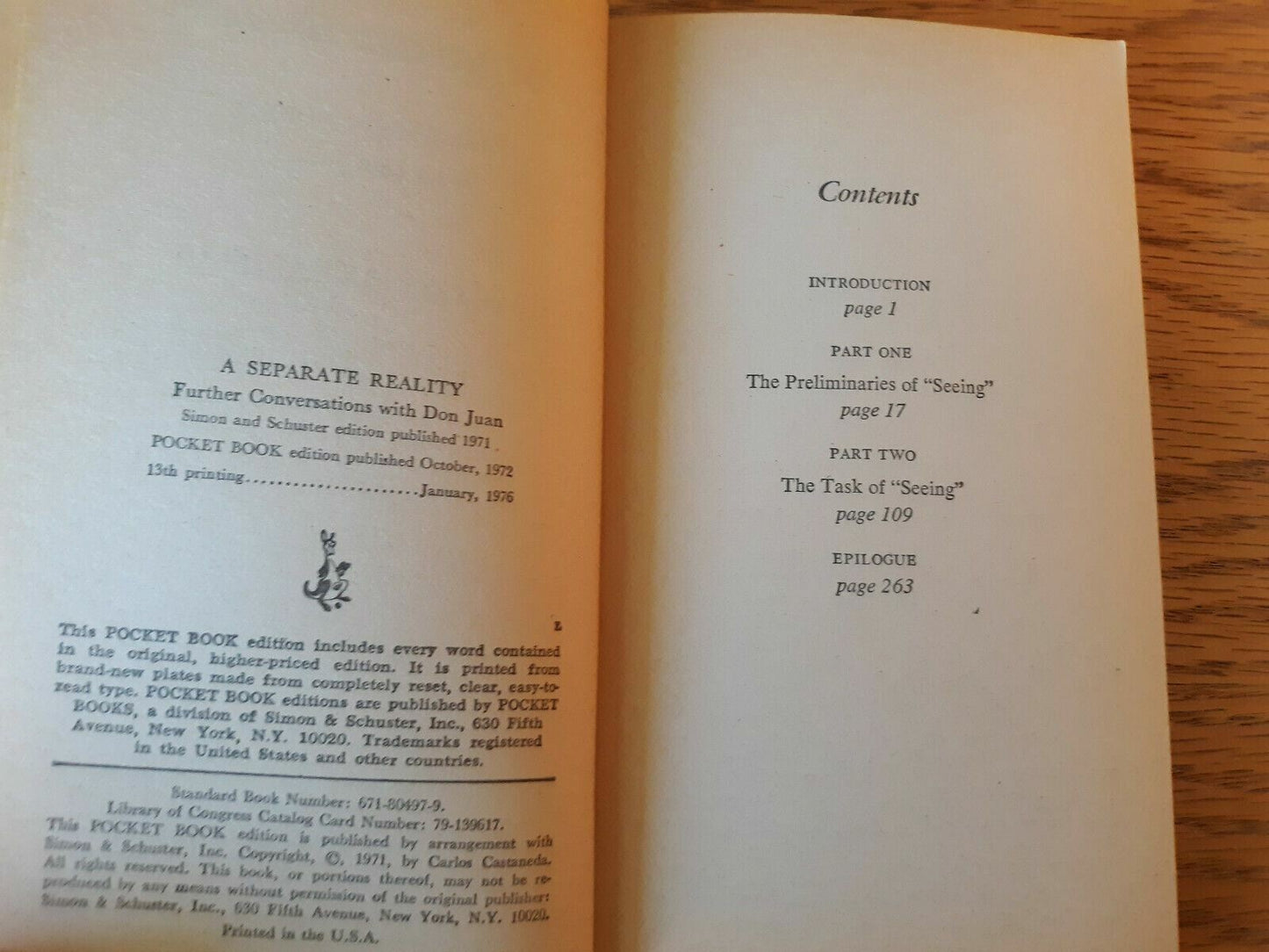 A Separate Reality by Carlos Castaneda, Pocket Books paperback, 1976