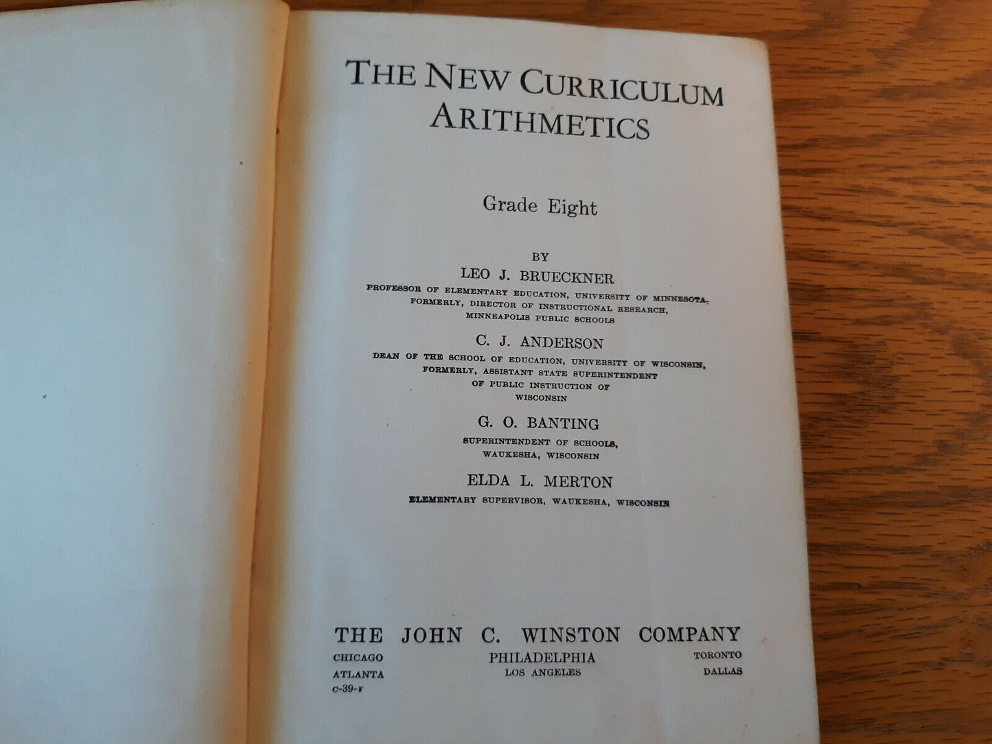 The New Curriculum Arithmetics Grade Eight Leo J Brueckner 1939 Hardcover