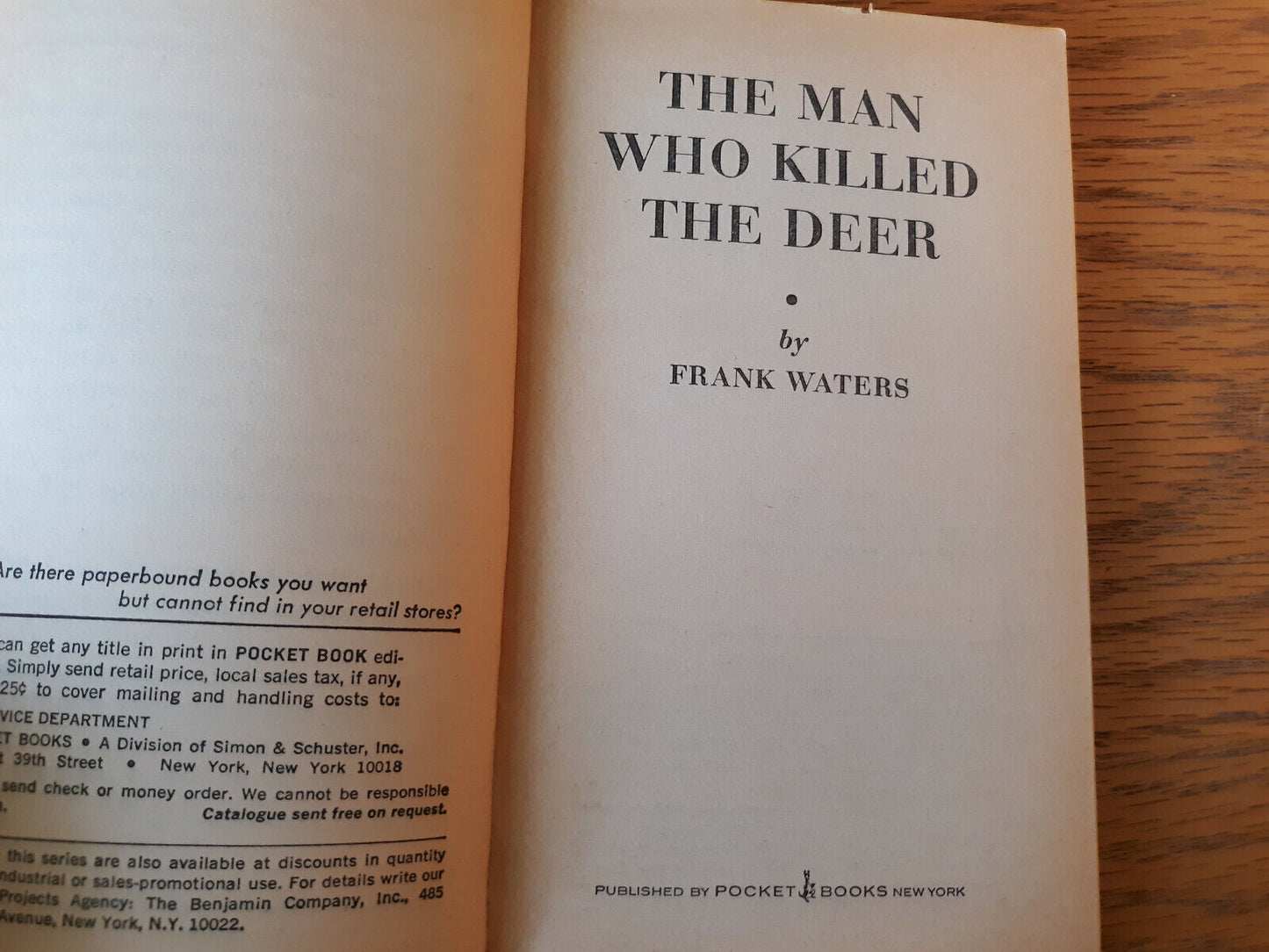 The Man Who Killed The Deer Frank Waters 1971 Pocket Books Paperback