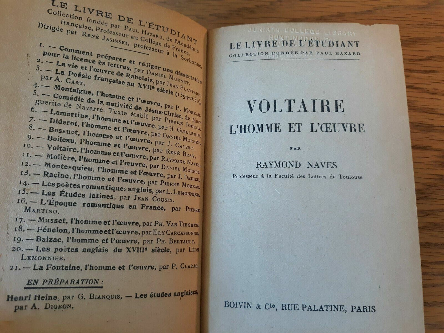 Voltaire - L'homme Et L'oeuvre / Le Livre De L'etudiant Raymond Naves 1942