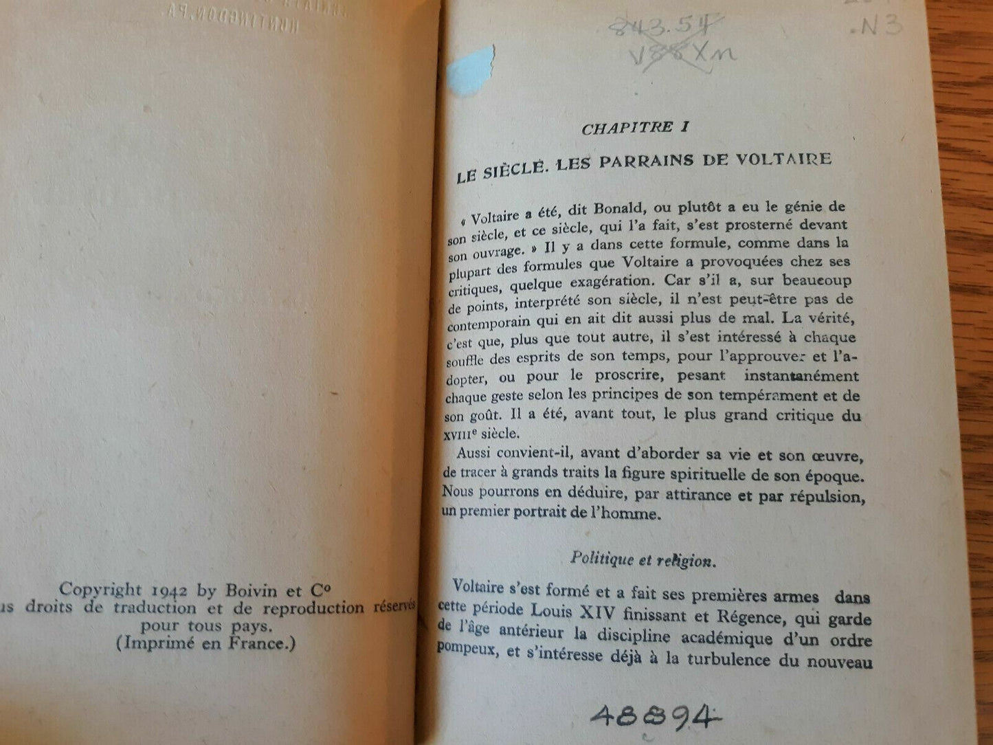 Voltaire - L'homme Et L'oeuvre / Le Livre De L'etudiant Raymond Naves 1942