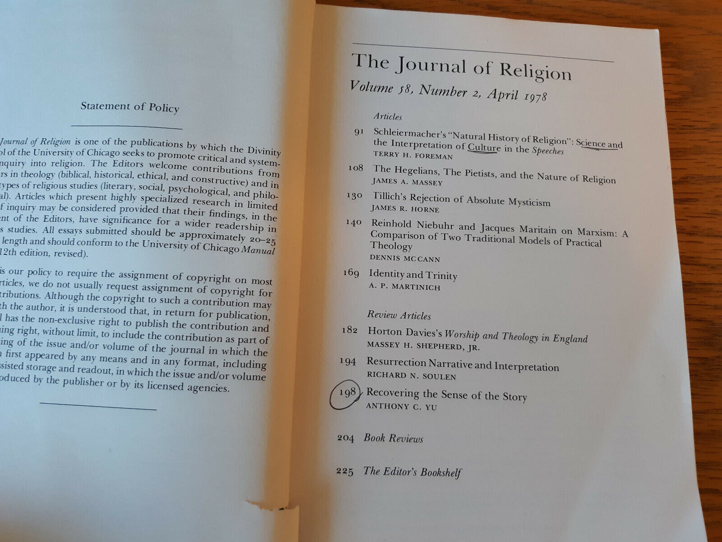 The Journal Of Religion April 1978 Volume 58 Number 2 Paperback