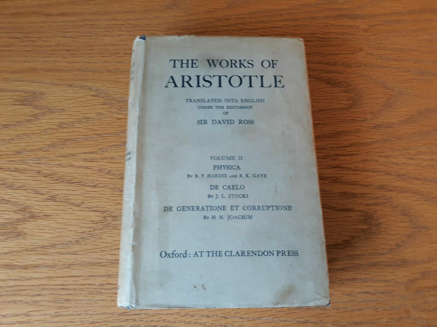 The Works Of Aristotle Sir David Ross Volume II 1953 Physica De Caelo