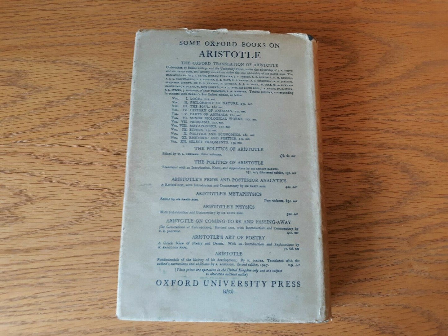 The Works Of Aristotle Sir David Ross Volume II 1953 Physica De Caelo