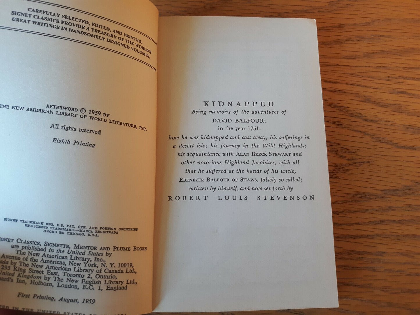 Vintage Signet Classic Robert Louis Stevenson Kidnapped 1959 Paperback