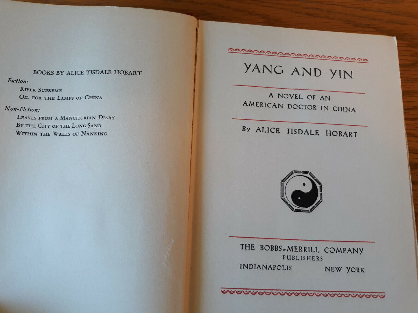 Yang And Yin Alice Tisdale Hobart 1936 Hardcover Bobbs-Merrill