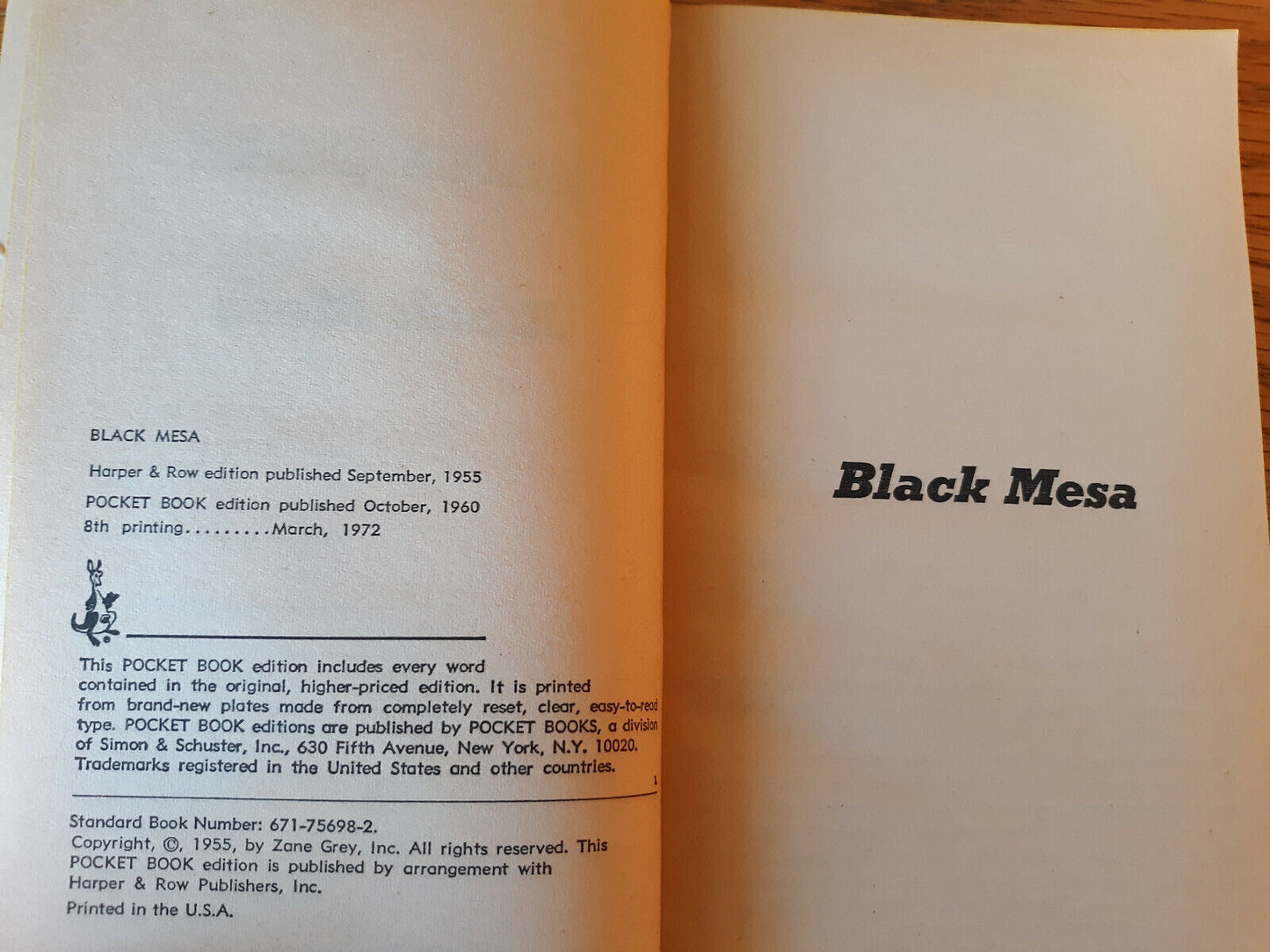 Zane Grey Black Mesa 1972 Pocket Books Paperback