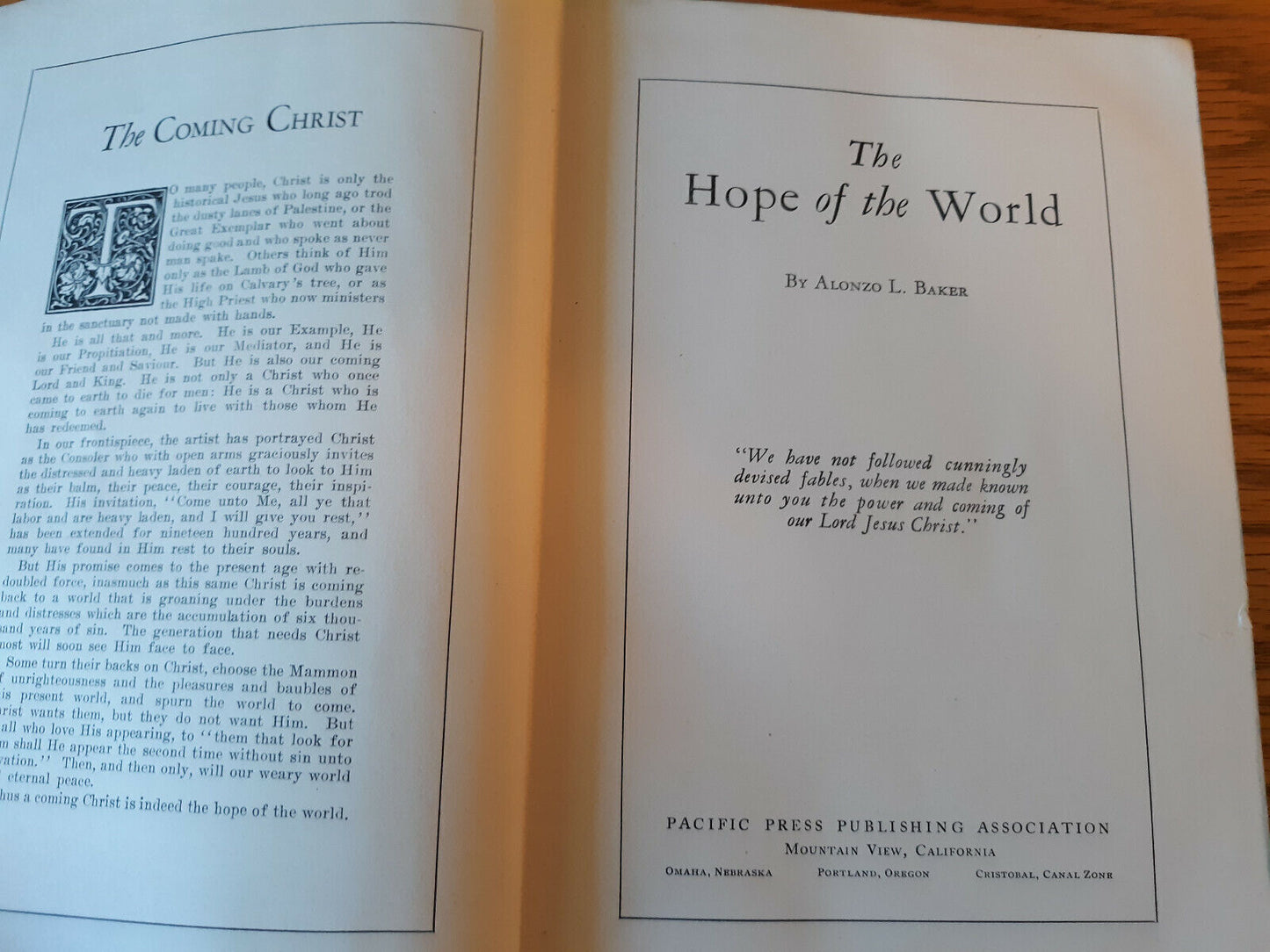 The Hope Of The World Alonzo L Baker 1925 Hardcover Pacific Press