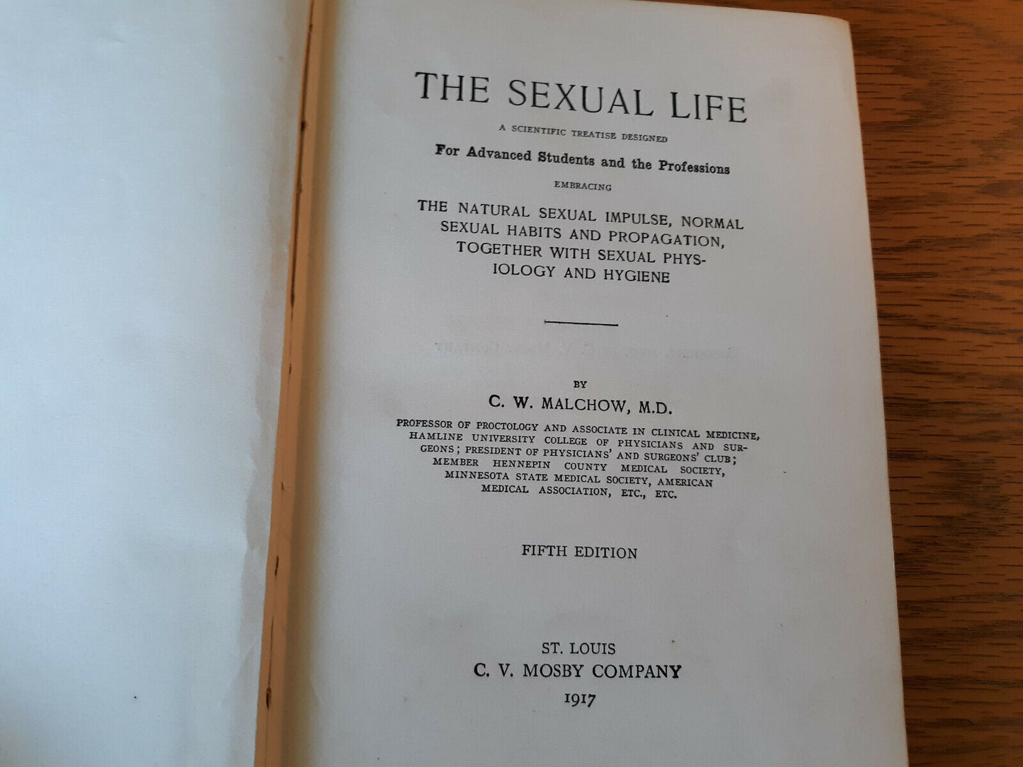 The Sexual Life C W Malchow 1917 The Natural Sexual Impulse Hardcover 5th Editio