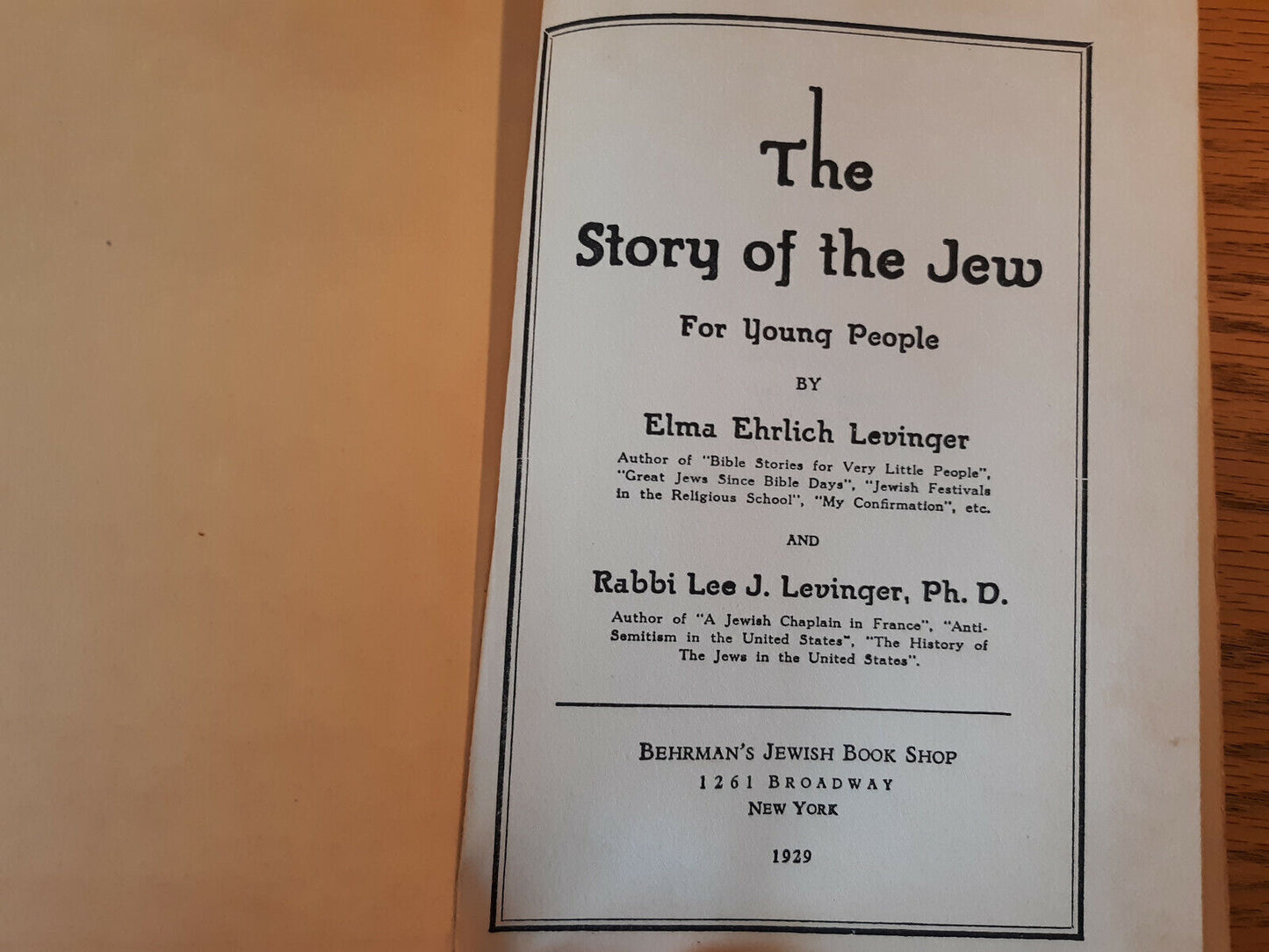 The Story Of The Jew For Young People Elma Ehrlich Levinger 1929 Hardcover Behrm