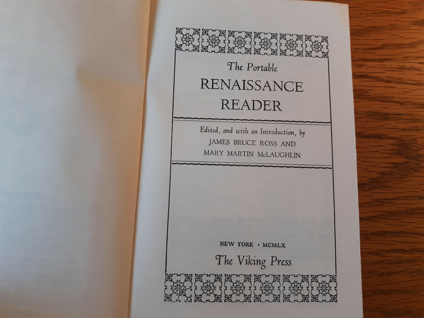 The Portable Renaissance Reader 1960 Viking Press James Bruce Ross Paperback