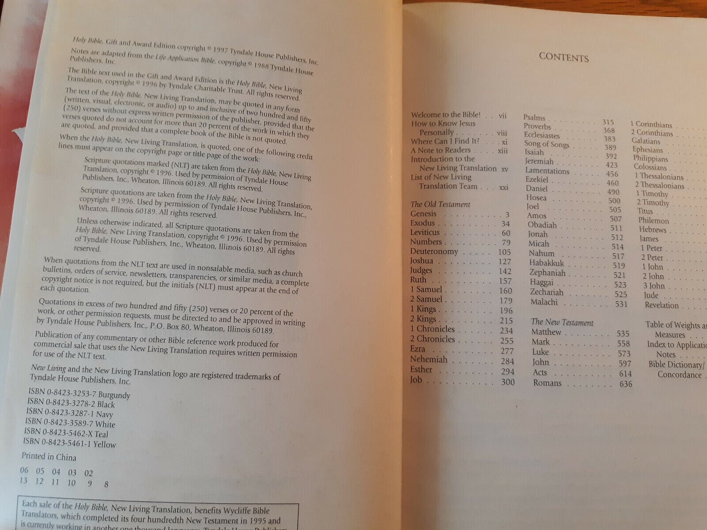 1997 Holy Bible Tyndale New Living Translation Red Letter Gift & Award Edition B