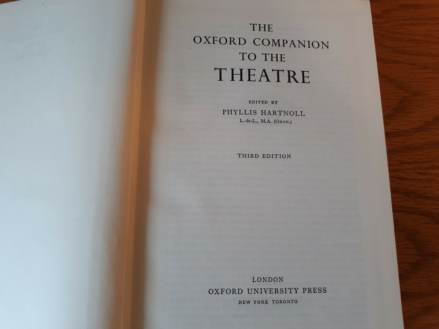 The Oxford Companion To The Theatre 3rd Ed 1967 Phyllis Hartnoll Hardcover Oxfor