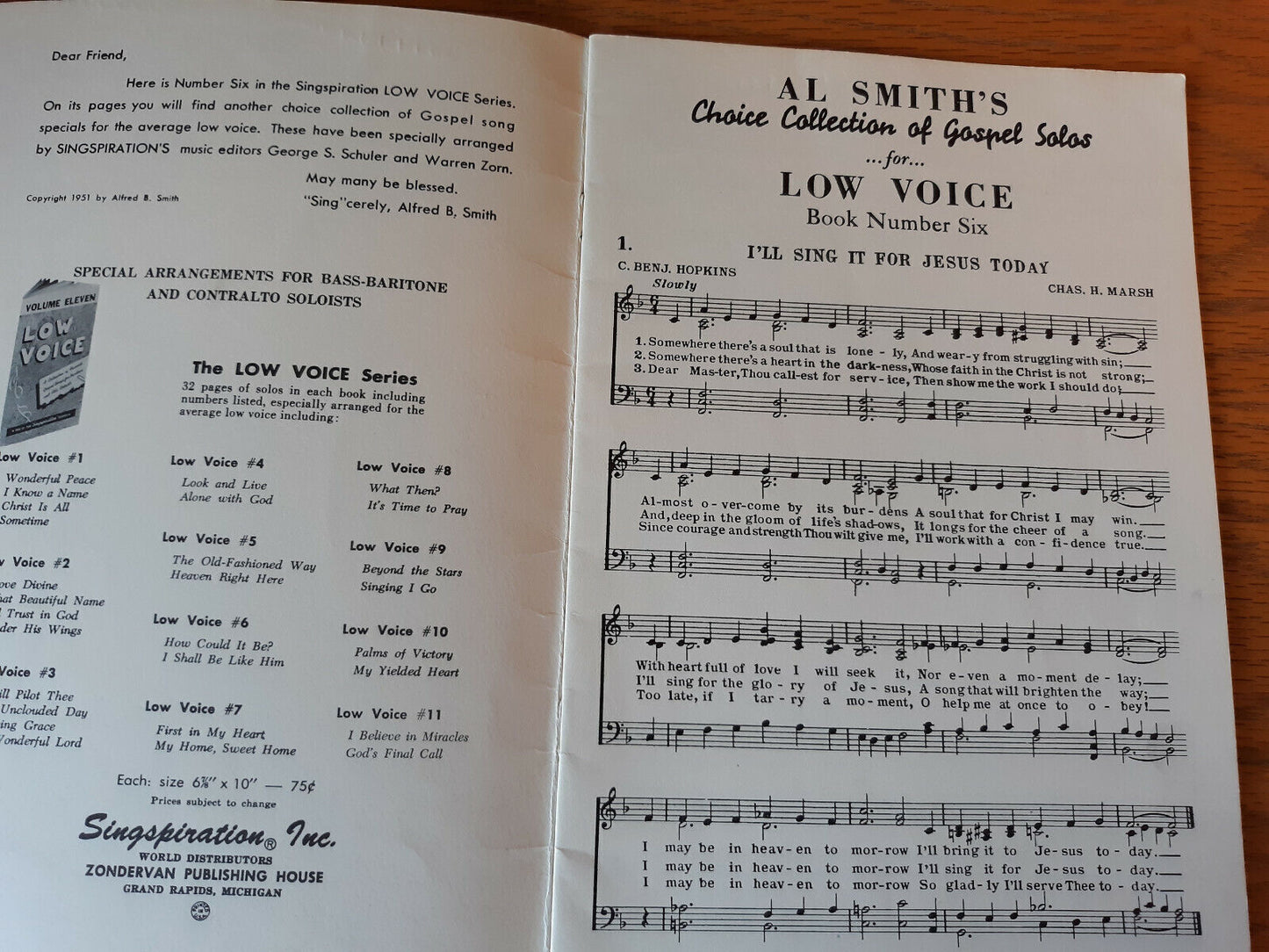 Volume Six Low Voice Singspiration Al Smith Collection Of Gospel Solos