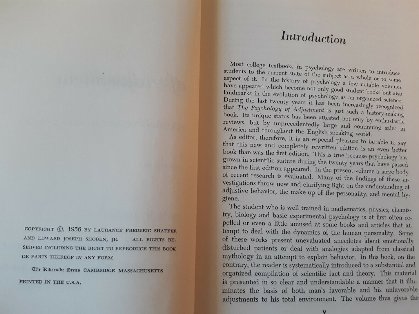 The Psychology Of Adjustment 2nd Ed Laurance Frederick Shaffer 1956 Hardcover Ho