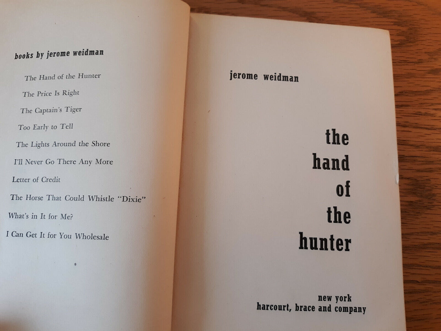 The Hand Of The Hunter Jerome Weidman 1951 1st Edition Hardcover Harcourt, Brace