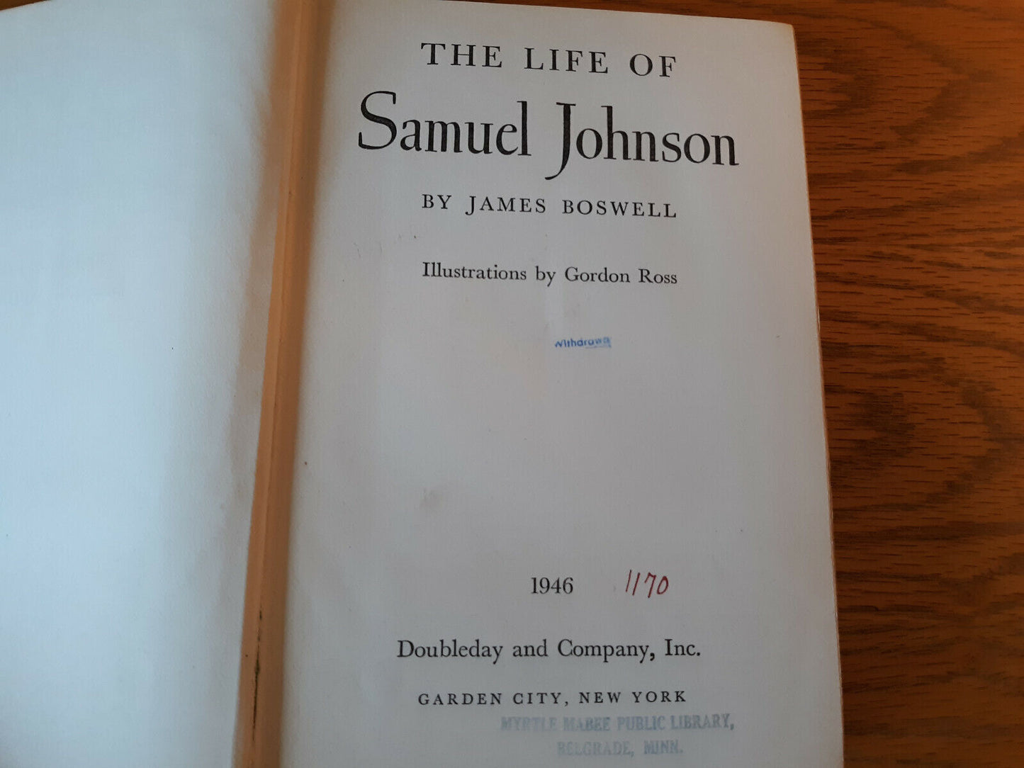 The Life Of Samuel Johnson James Boswell 1946 Hardcover Doubleday