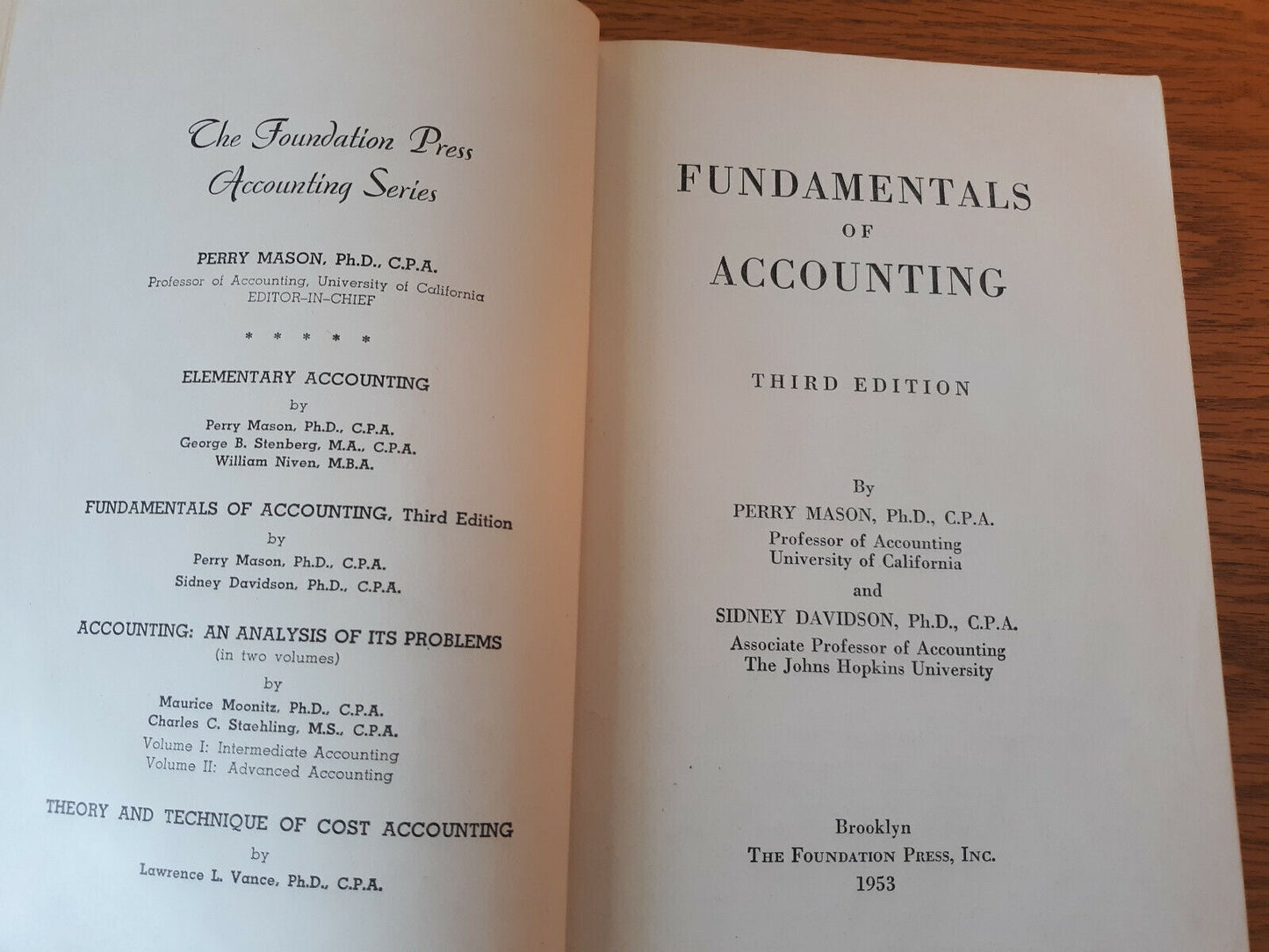 Fundamentals Of Accounting Mason And Davidson 1953 Hardcover Foundation Press