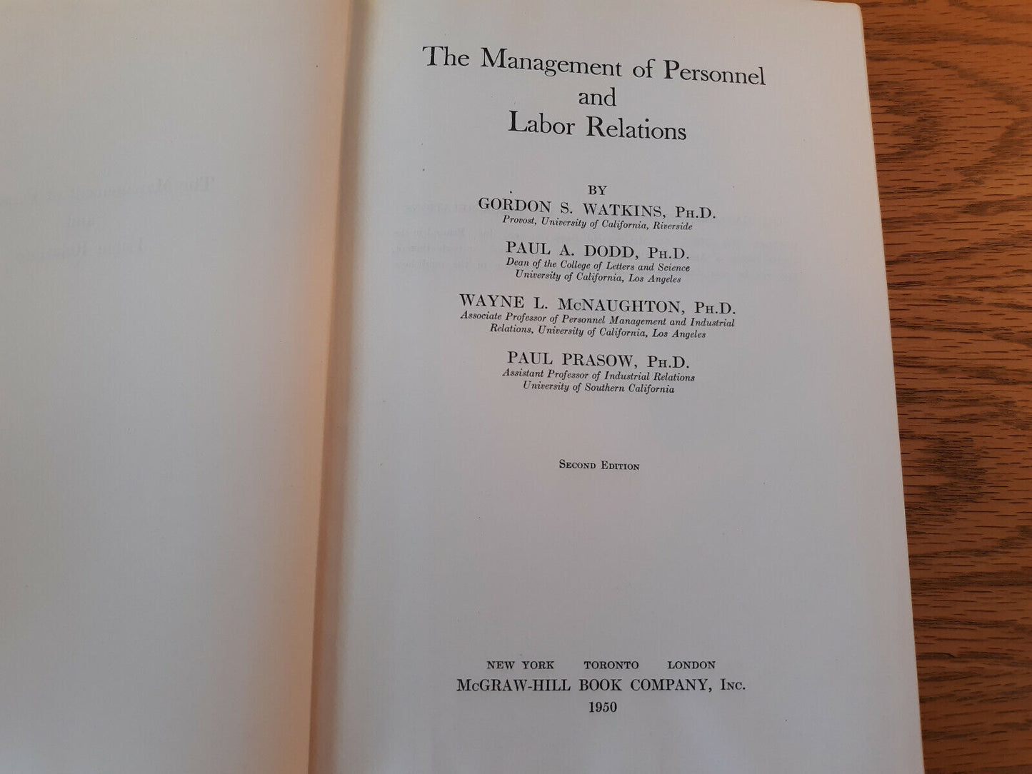 The Management Of Personnel And Labor Relations Gordon S Watkins 1950 2nd Ed