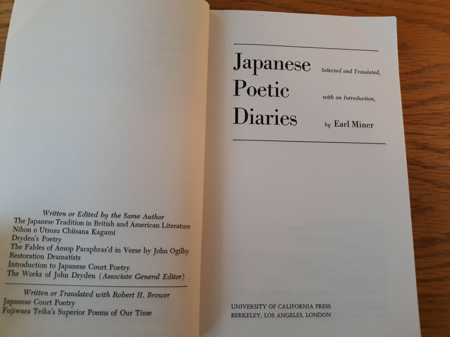 Japanese Poetic Diaries 1976 Earl Miner Paperback University Of California Press