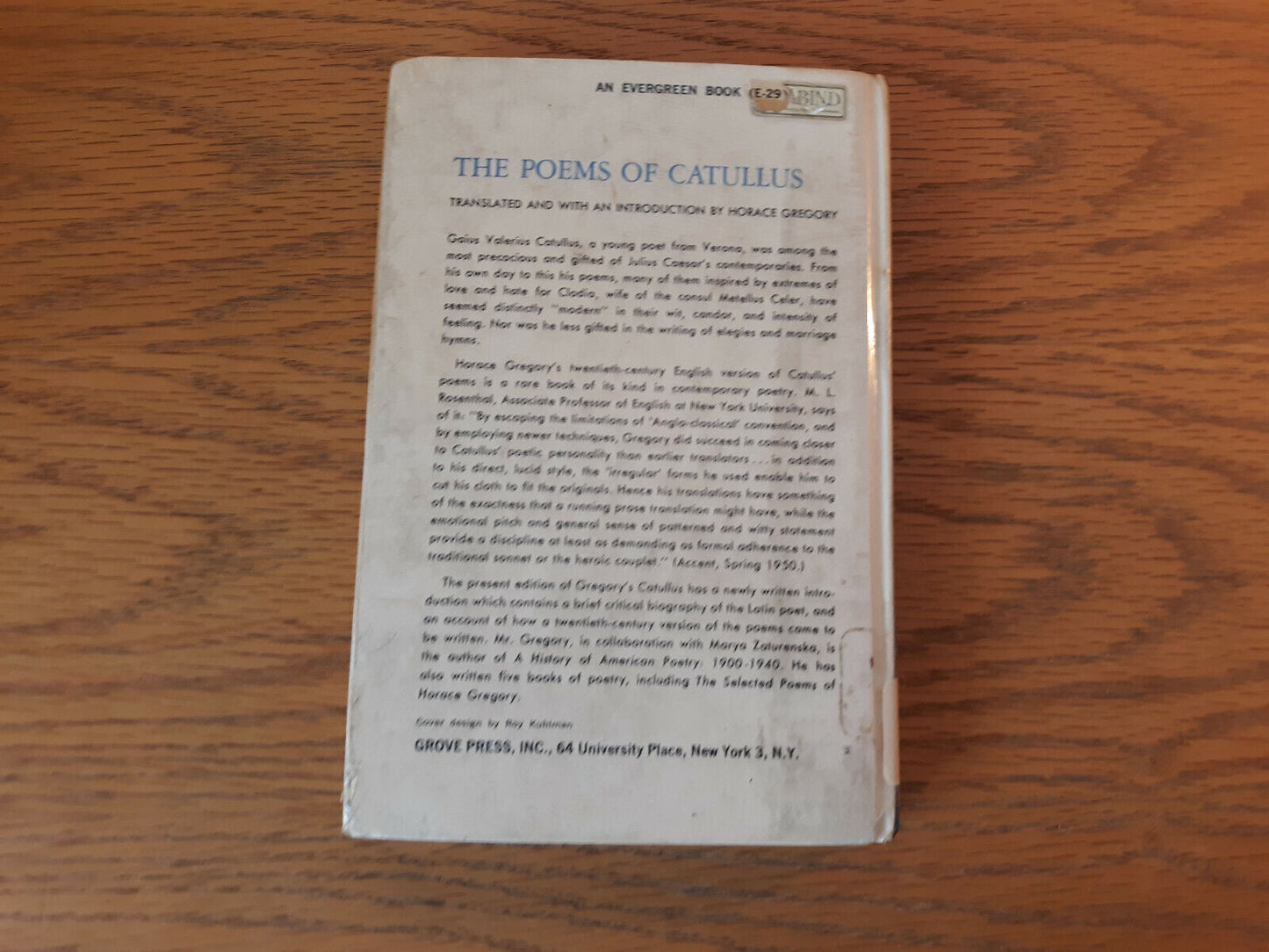 The Poems Of Catullus Horace Gregory 1956 Hardcover Grove Press