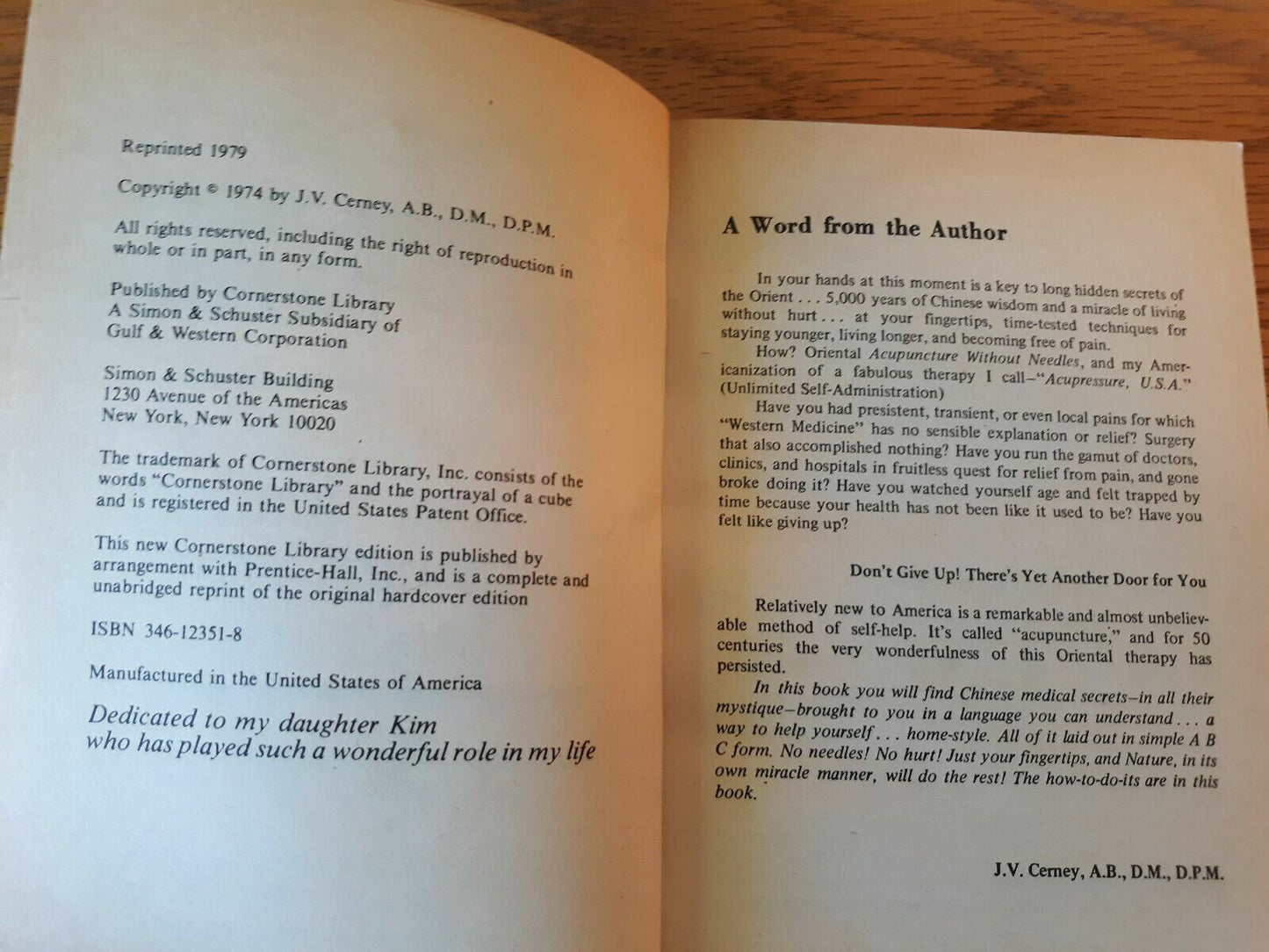 Acupressure Acupuncture Without Needles J V Cerney 1979 Paperback